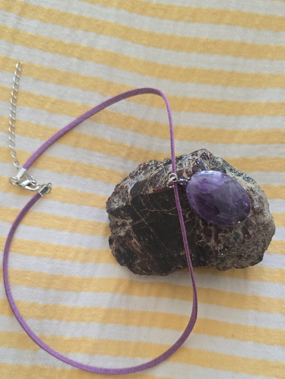 Amethyst Oval Stone Pendant Necklace in Purple - Unbranded